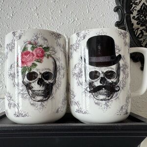 Portobello by Design bone China gothic skull His and Her mug set